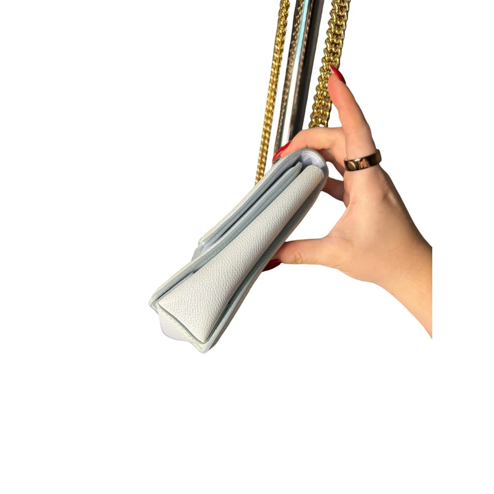 Salvatore Ferragamo Ginny Vara Bow Embossed Pale Blue Pebble Calfskin Flap Bag - Picture 7 of 15